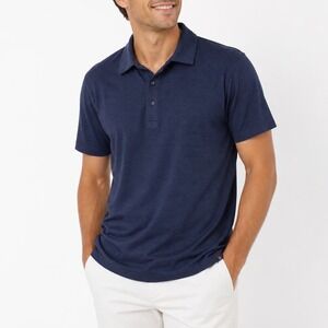 Grayers Clothiers Mens Large Navy Blue Heathered Cotton Blend Short Sleeve Polo